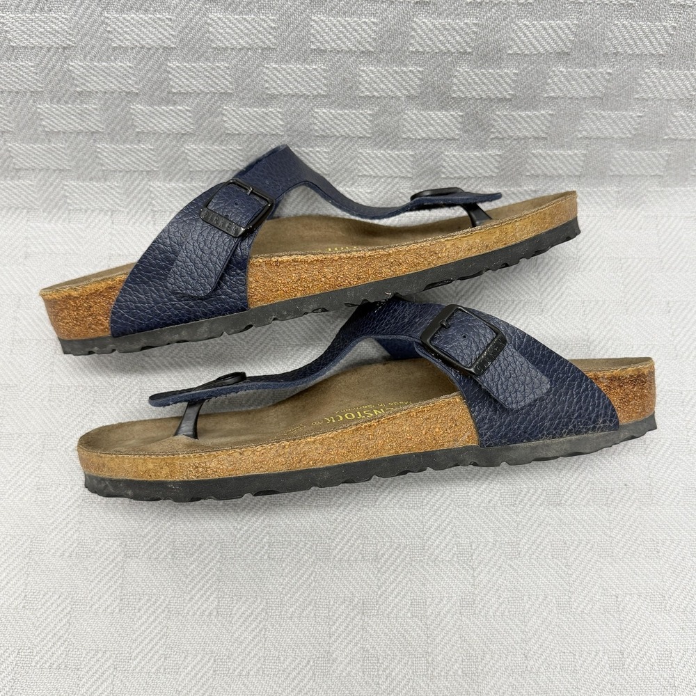 Birkenstock Gizeh Sandals Womens Size 8.5 US Blue Leather Thong Wedge Cork - Picture 6 of 10